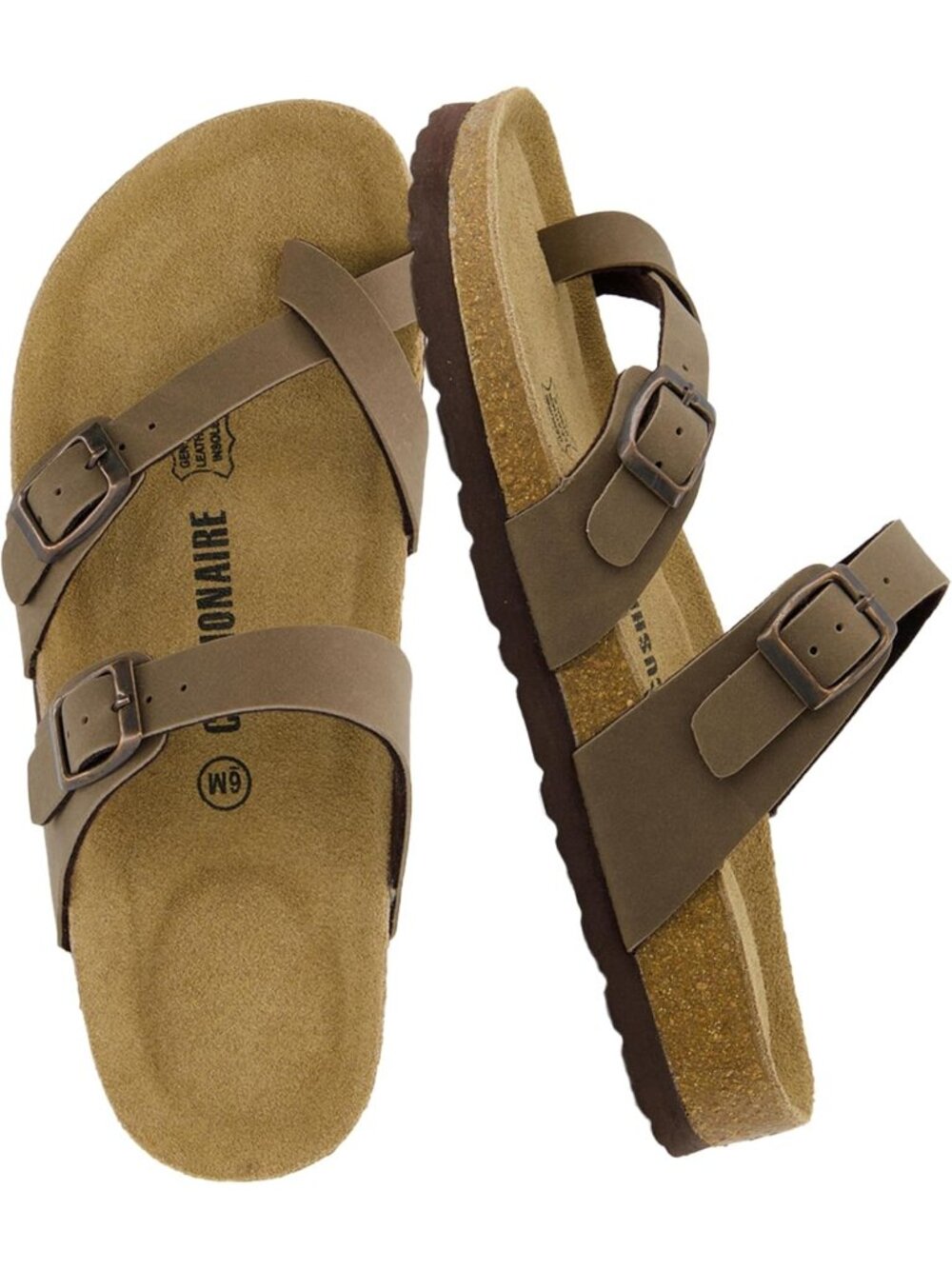Women's Luna Cork Brown Ru Sandal Strappy Flip Flops With Comfort Open Toe Shoes